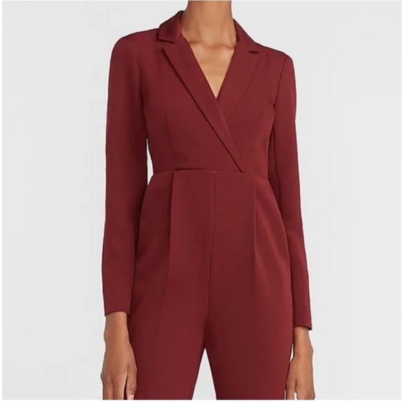 EXPRESS Long Sleeve Blazer Jumpsuit in Wine Red Size 16 - Picture 3 of 13